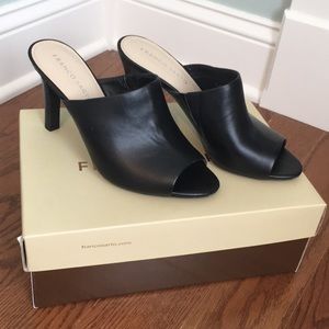 New Franco Sarto Black Leather Peep-Toe Mule Heels